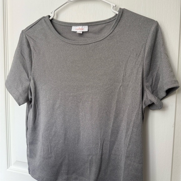 Colsie Gray Crop Fitted Short Sleeve T-Shirt - Picture 2 of 5